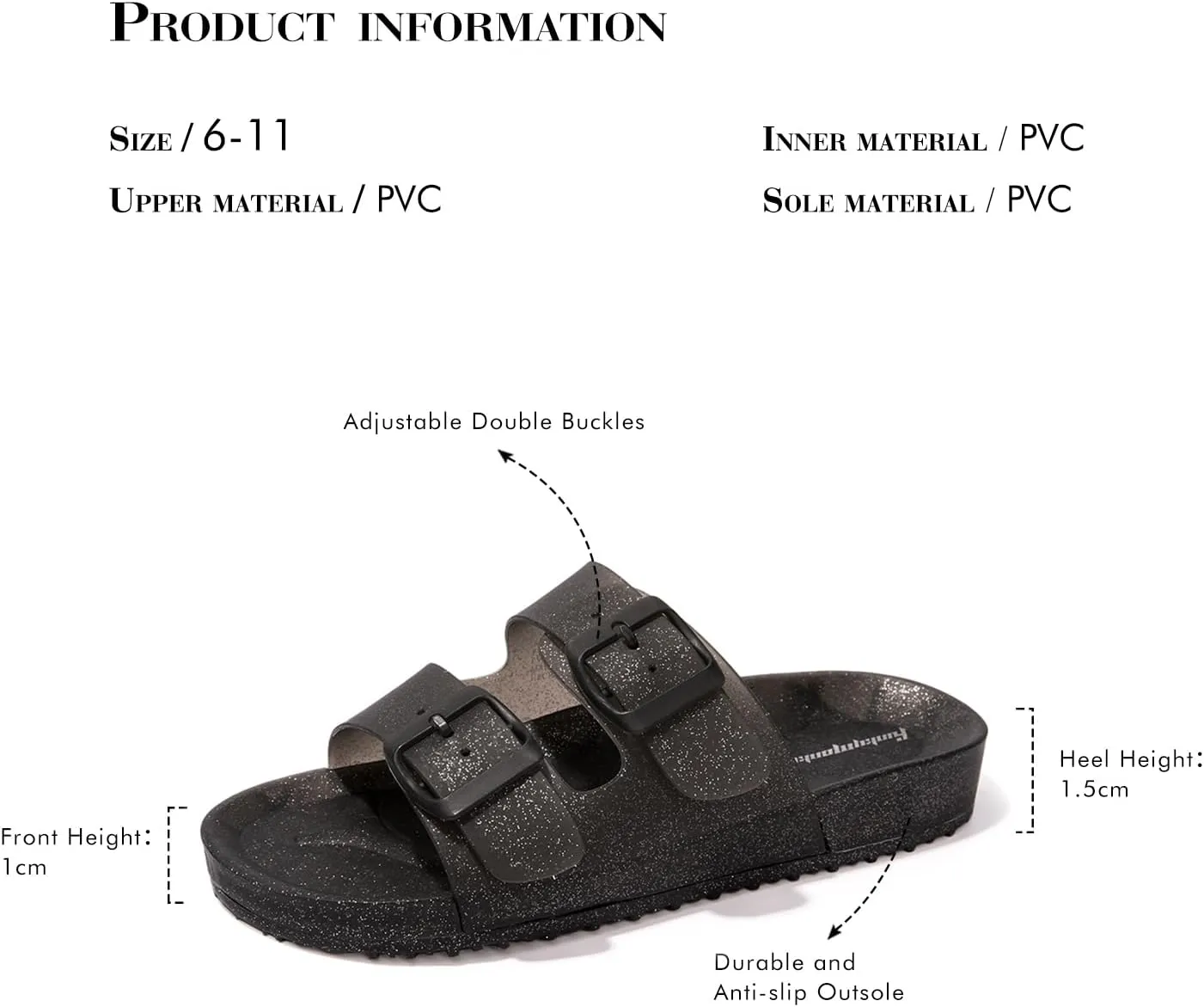 FUNKYMONKEY Women's Comfort Slides Double Buckle Adjustable Plastics Flat Sandals
