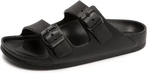 FUNKYMONKEY Women's Comfort Slides Double Buckle Adjustable Plastics Flat Sandals