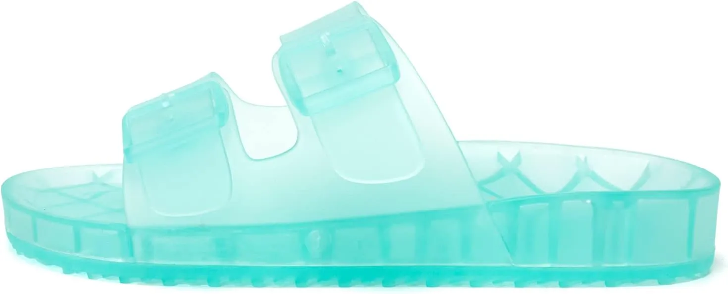 FUNKYMONKEY Women's Comfort Slides Double Buckle Adjustable Plastics Flat Sandals