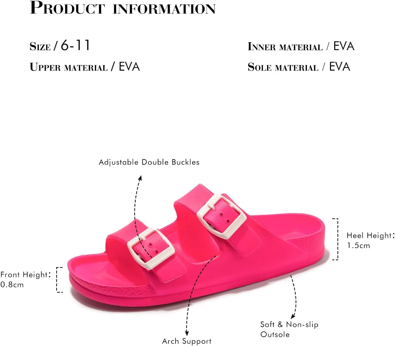 FUNKYMONKEY Women's Comfort Slides Double Buckle Adjustable Plastics Flat Sandals
