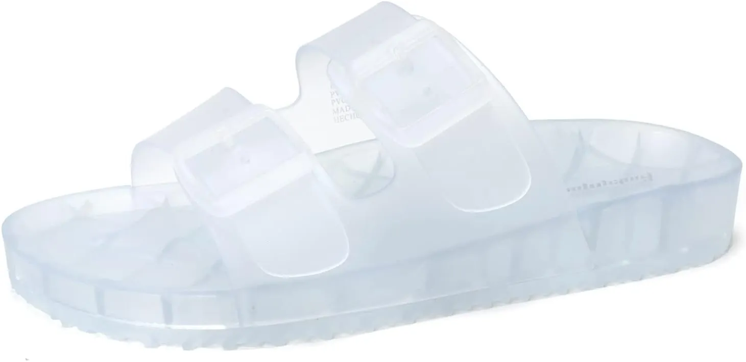 FUNKYMONKEY Women's Comfort Slides Double Buckle Adjustable Plastics Flat Sandals