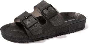 FUNKYMONKEY Women's Comfort Slides Double Buckle Adjustable Plastics Flat Sandals