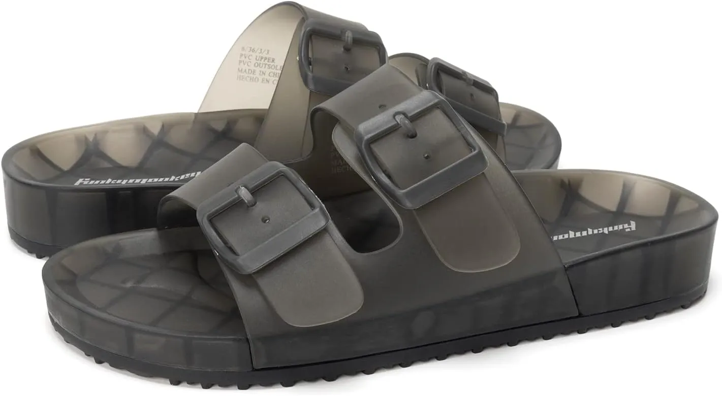 FUNKYMONKEY Women's Comfort Slides Double Buckle Adjustable Plastics Flat Sandals