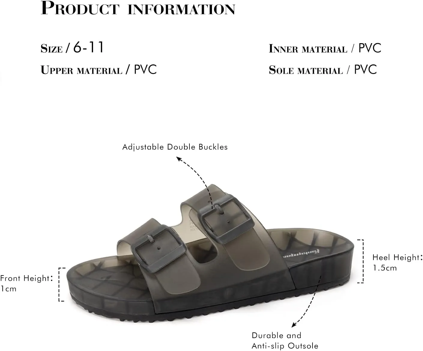 FUNKYMONKEY Women's Comfort Slides Double Buckle Adjustable Plastics Flat Sandals