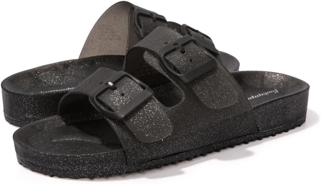 FUNKYMONKEY Women's Comfort Slides Double Buckle Adjustable Plastics Flat Sandals