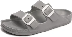 FUNKYMONKEY Women's Comfort Slides Double Buckle Adjustable Plastics Flat Sandals