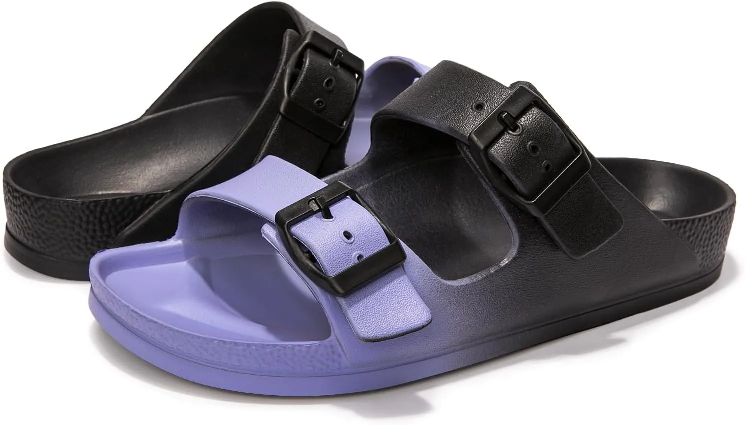 FUNKYMONKEY Women's Comfort Slides Double Buckle Adjustable Plastics Flat Sandals