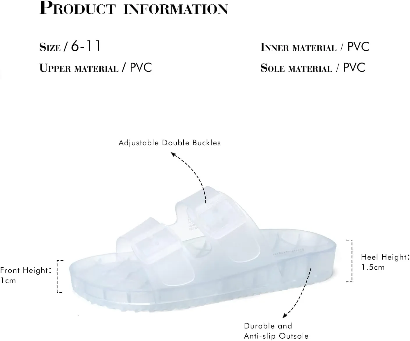 FUNKYMONKEY Women's Comfort Slides Double Buckle Adjustable Plastics Flat Sandals