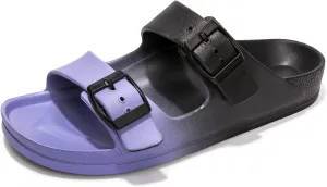 FUNKYMONKEY Women's Comfort Slides Double Buckle Adjustable Plastics Flat Sandals