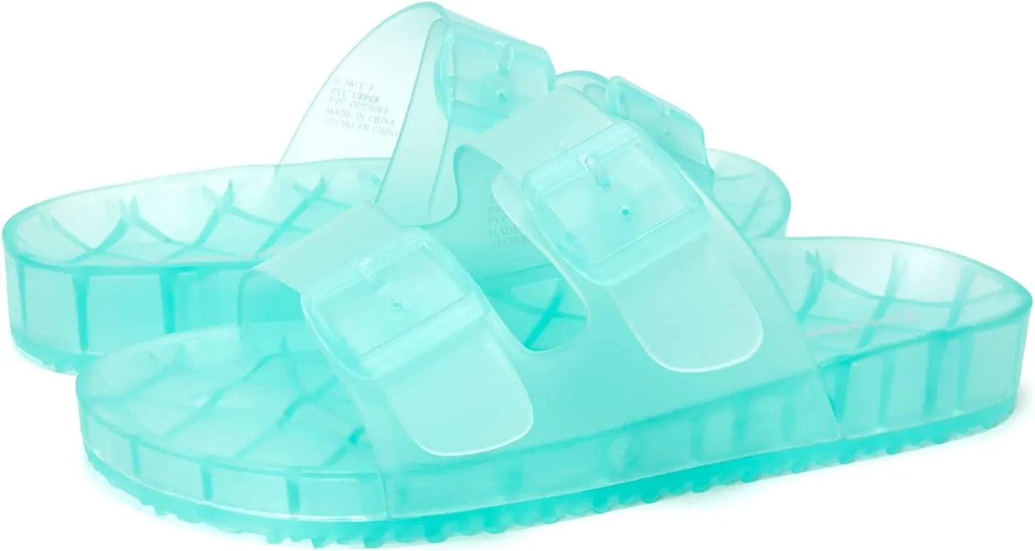 FUNKYMONKEY Women's Comfort Slides Double Buckle Adjustable Plastics Flat Sandals