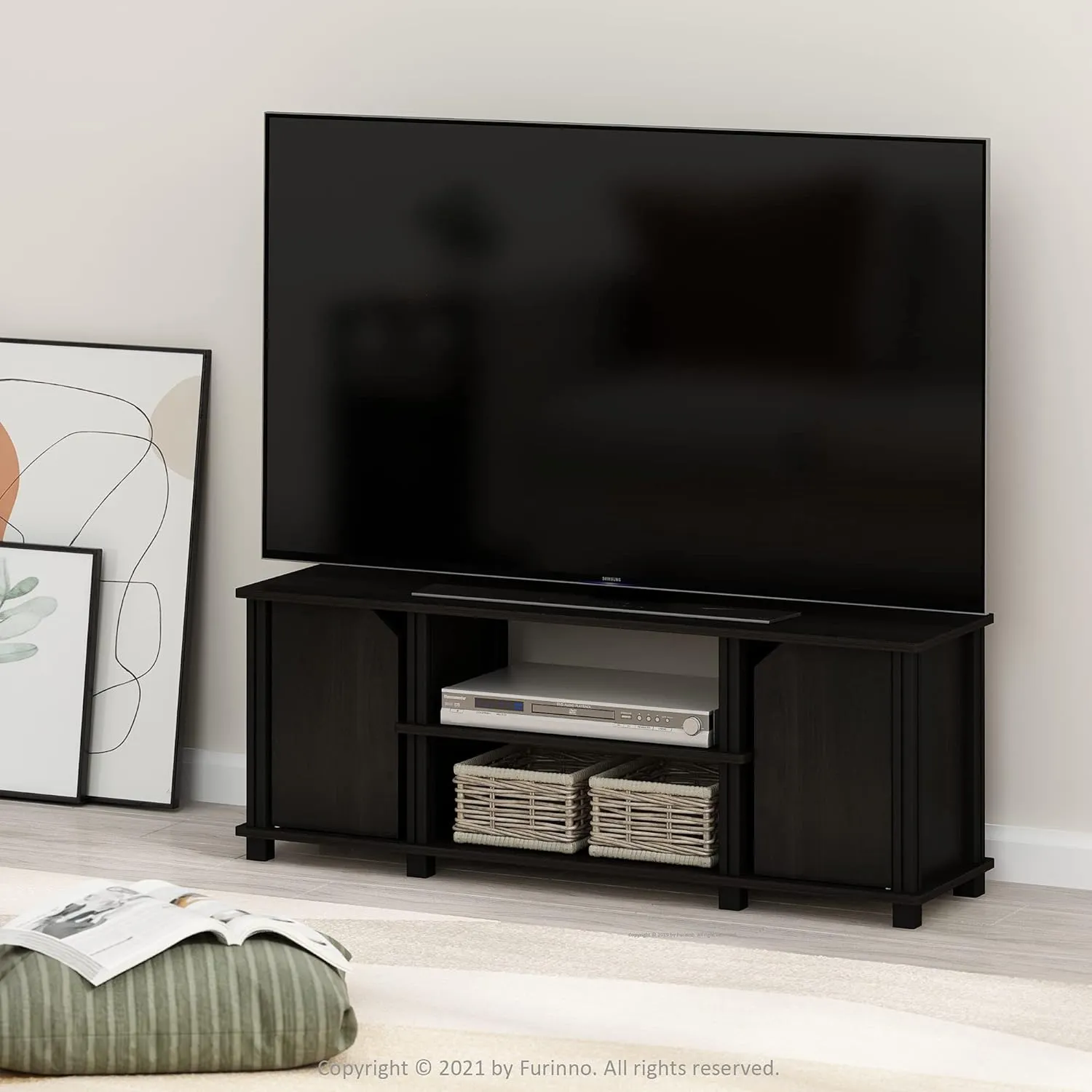 Furinno Brahms TV Stand Entertainment Center with Shelves and Storage for TV Size up to 45 Inch, Espresso/Black
