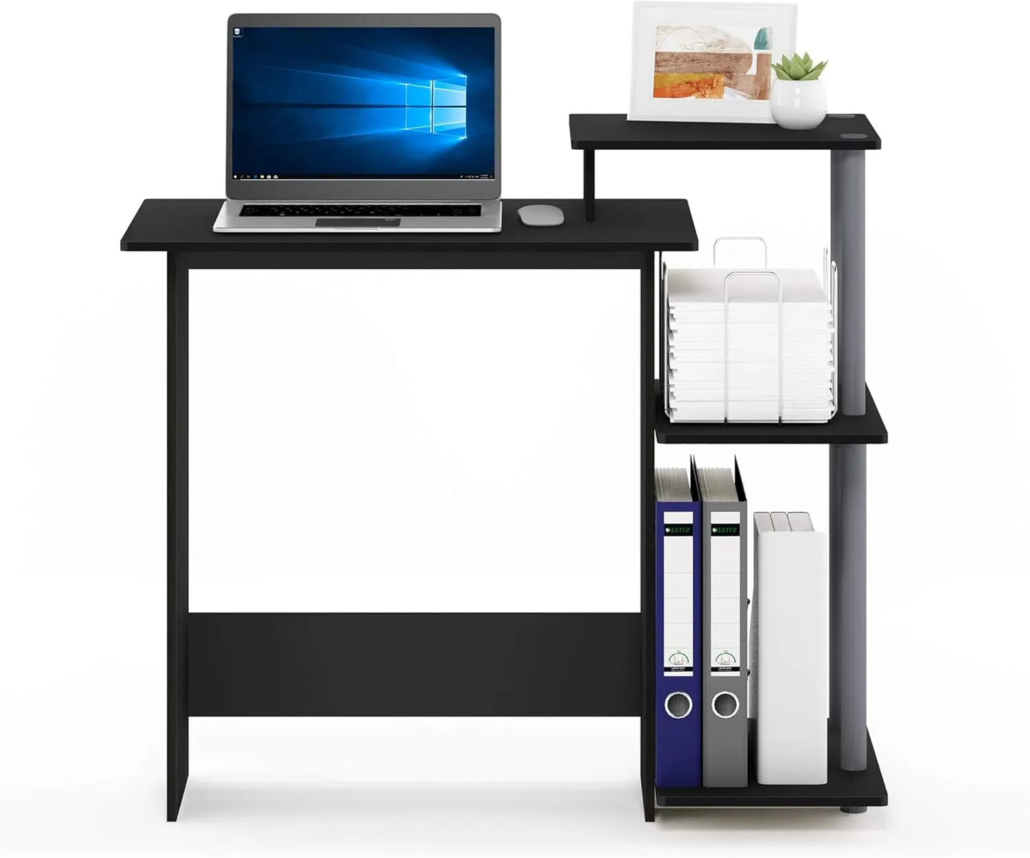 Furinno Efficient Home Laptop Notebook Computer Desk with Square Shelves, Black/Grey