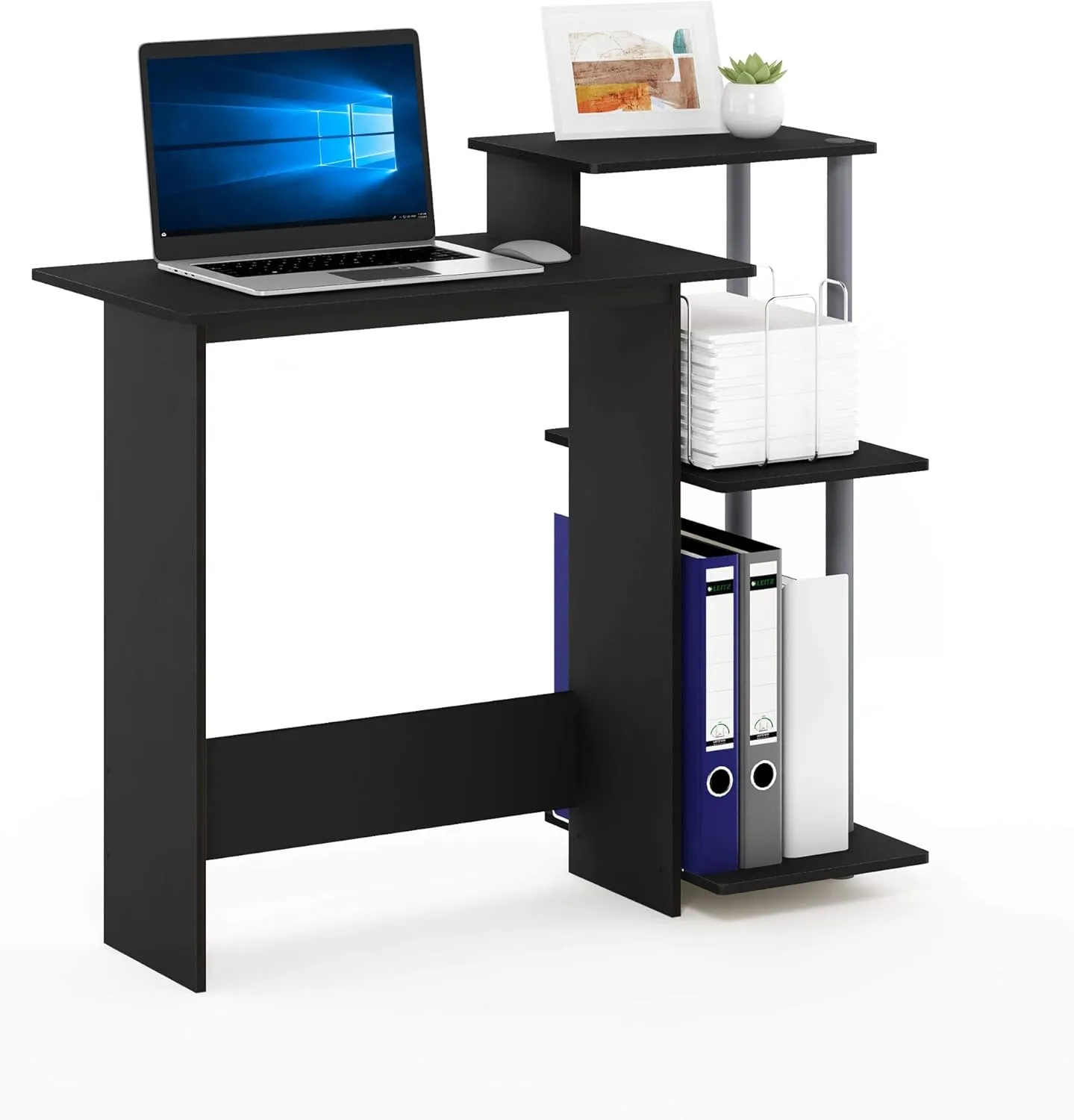 Furinno Efficient Home Laptop Notebook Computer Desk with Square Shelves, Black/Grey