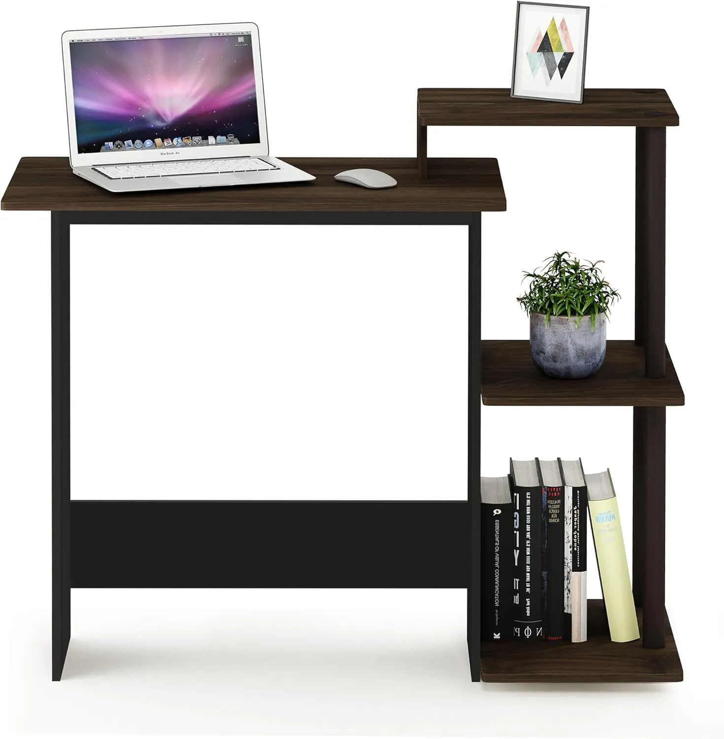 Furinno Efficient Home Laptop Notebook Computer Desk with Square Shelves, Columbia Walnut/Brown