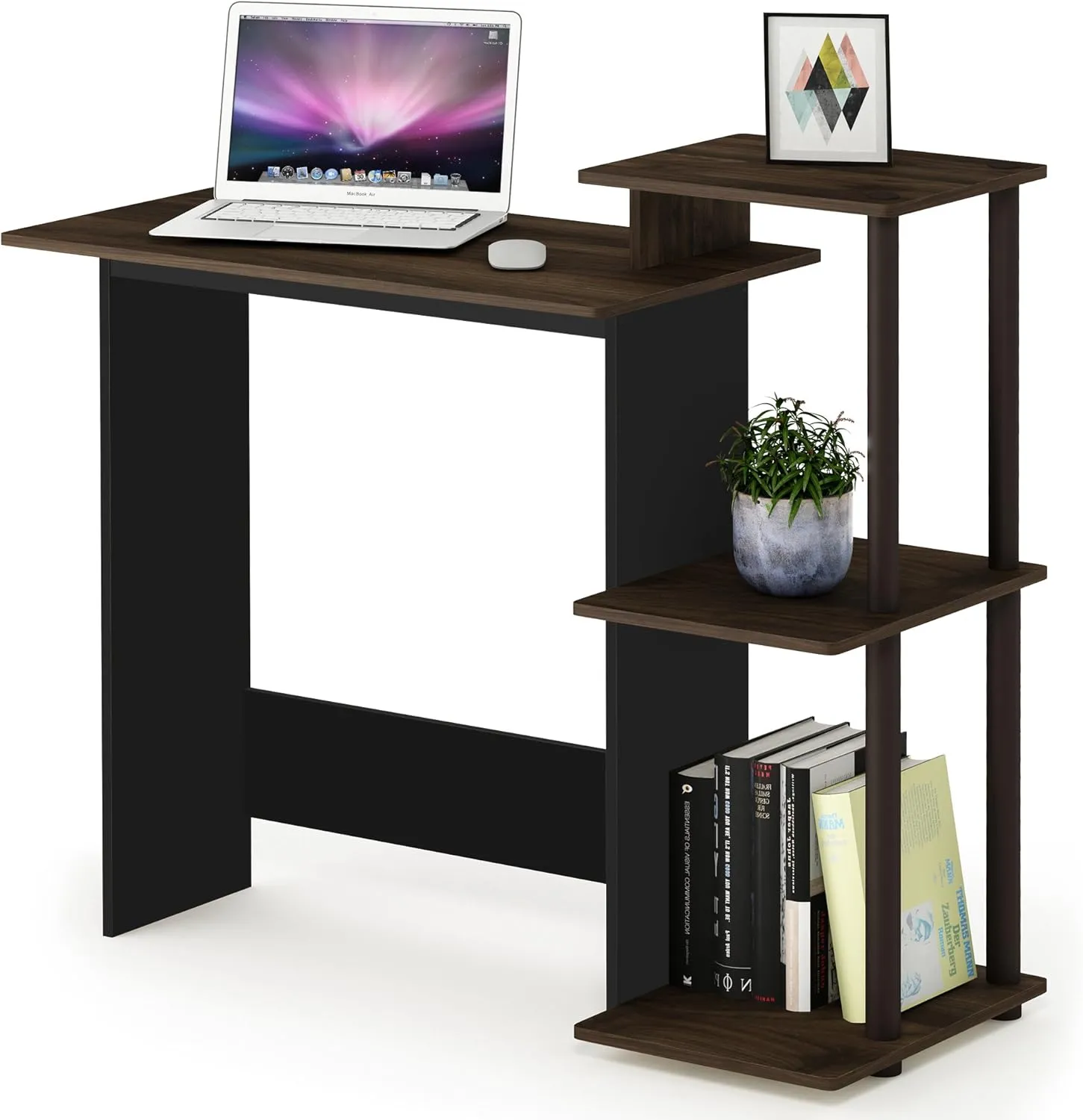Furinno Efficient Home Laptop Notebook Computer Desk with Square Shelves, Columbia Walnut/Brown
