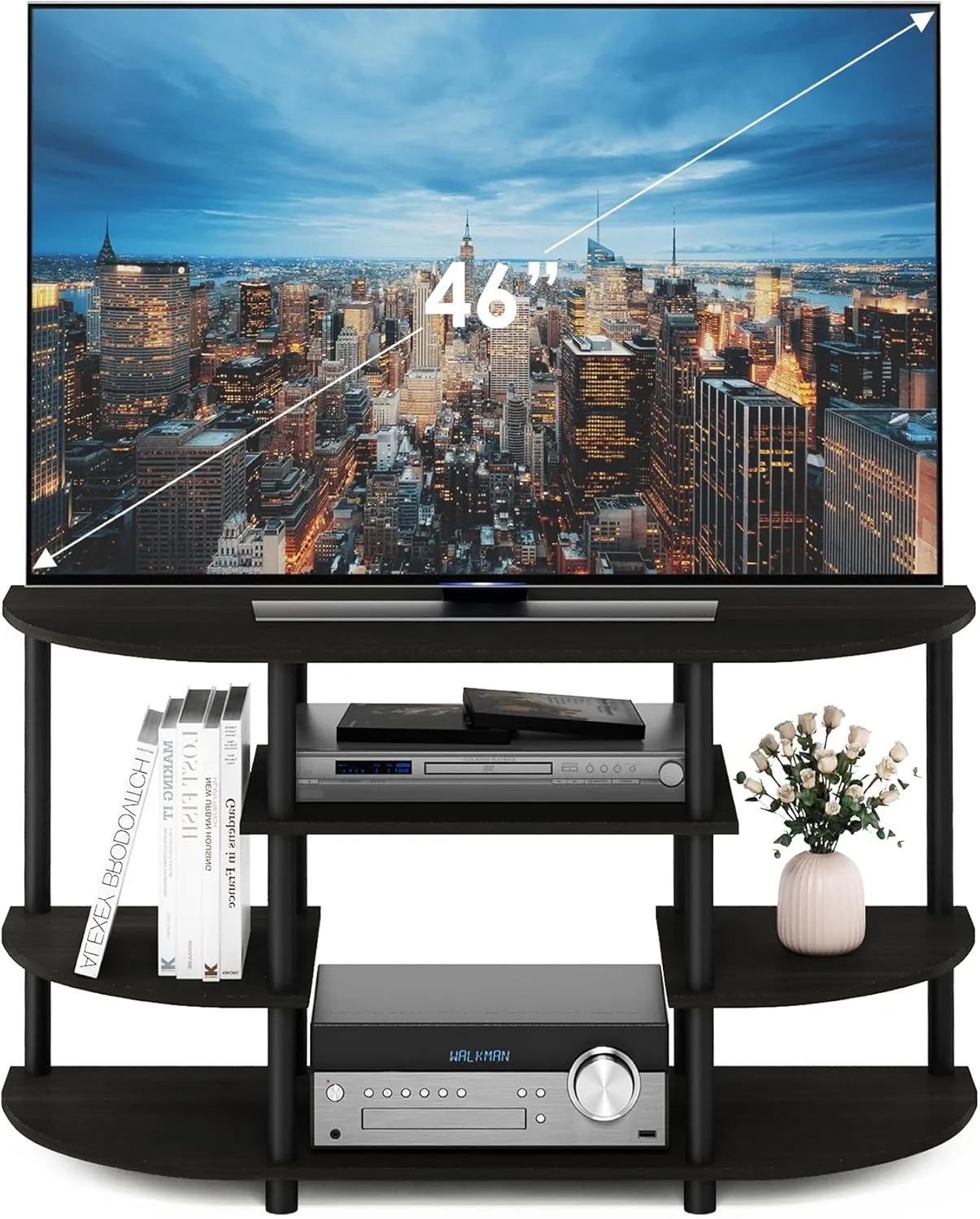Furinno JAYA Simple Design Corner TV Stand, Espresso/Black