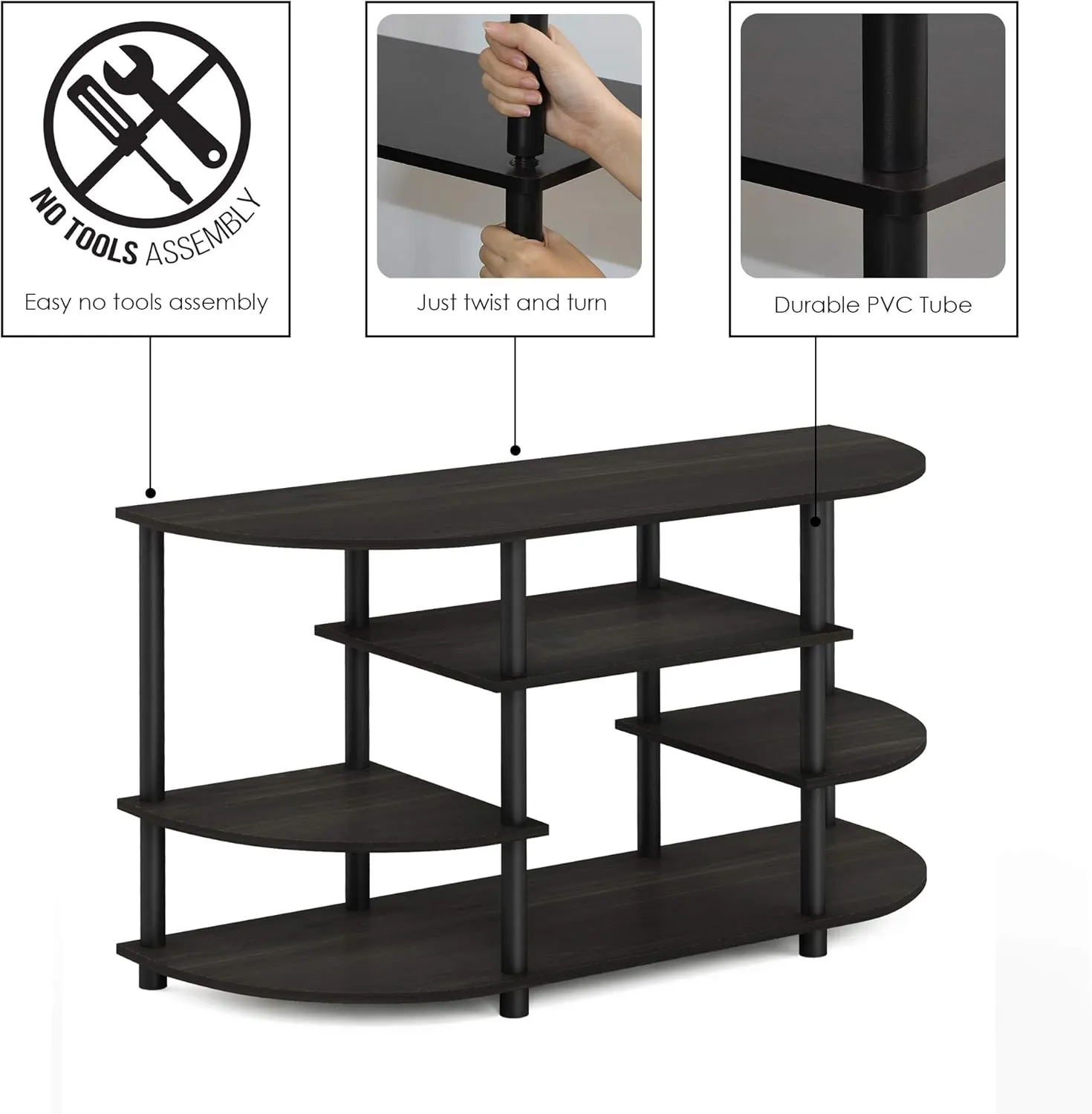 Furinno JAYA Simple Design Corner TV Stand, Espresso/Black