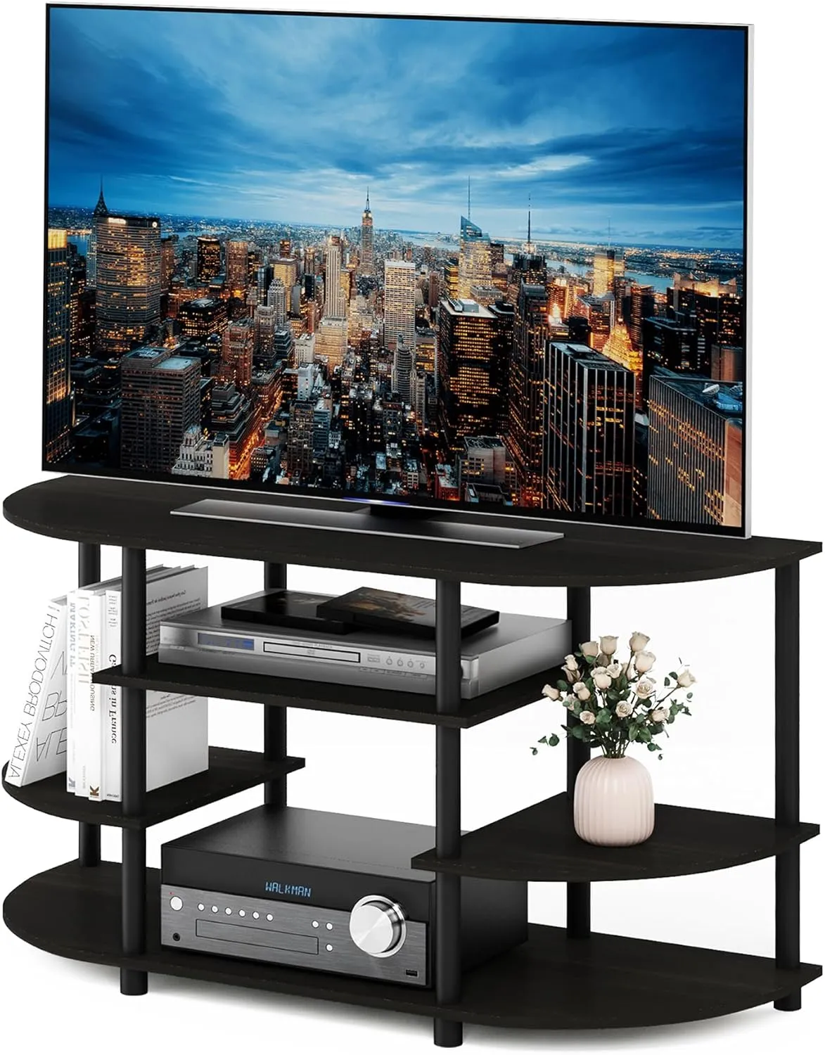 Furinno JAYA Simple Design Corner TV Stand, Espresso/Black