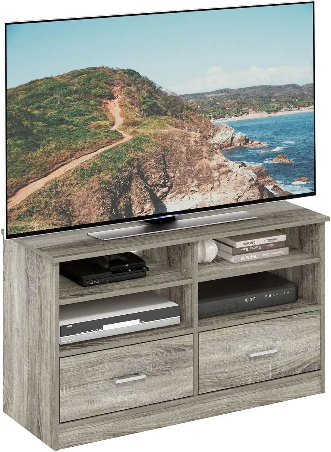 Furinno Jensen TV Stand with Drawer, French Oak, Large