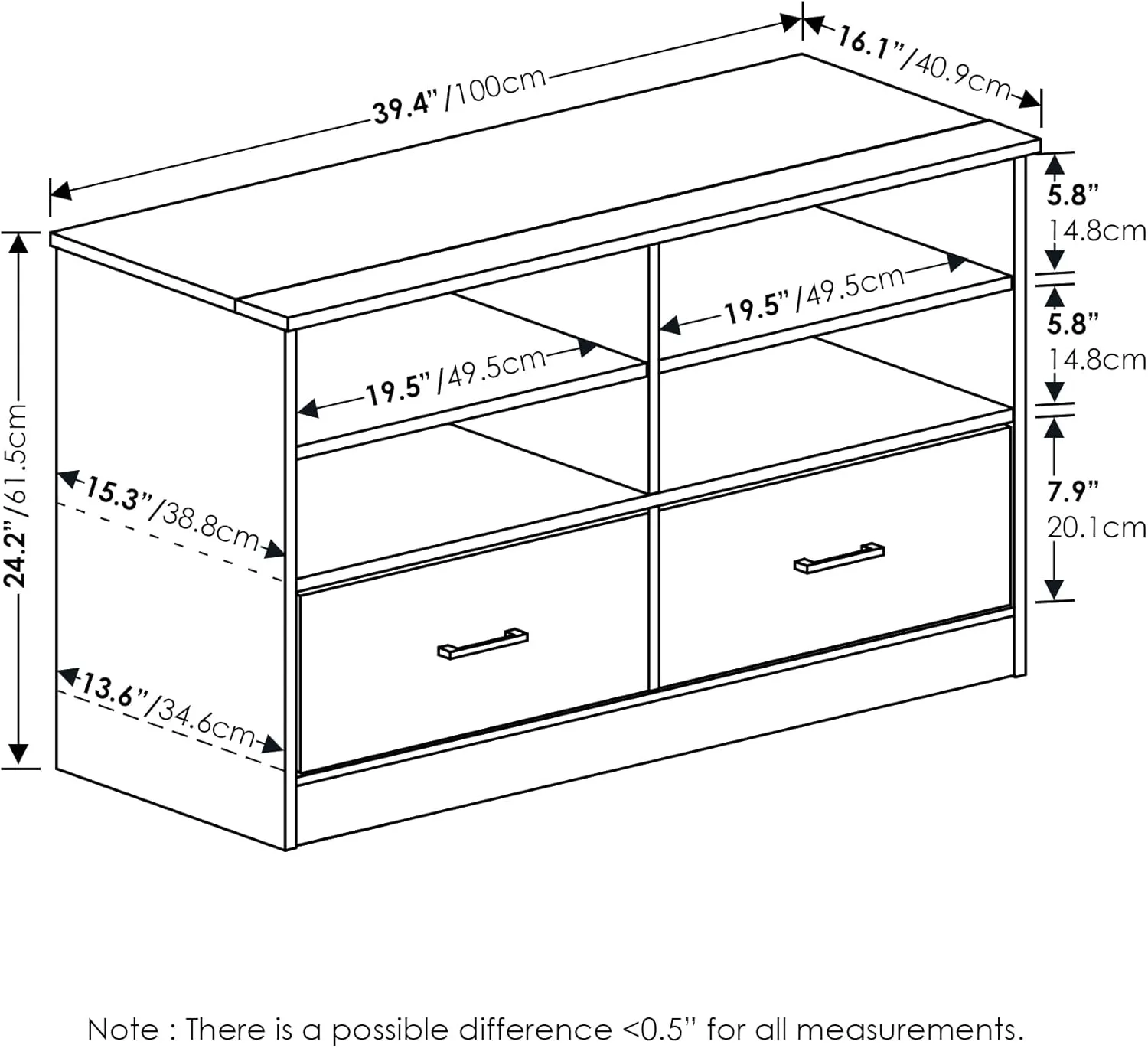 Furinno Jensen TV Stand with Drawer, French Oak, Large