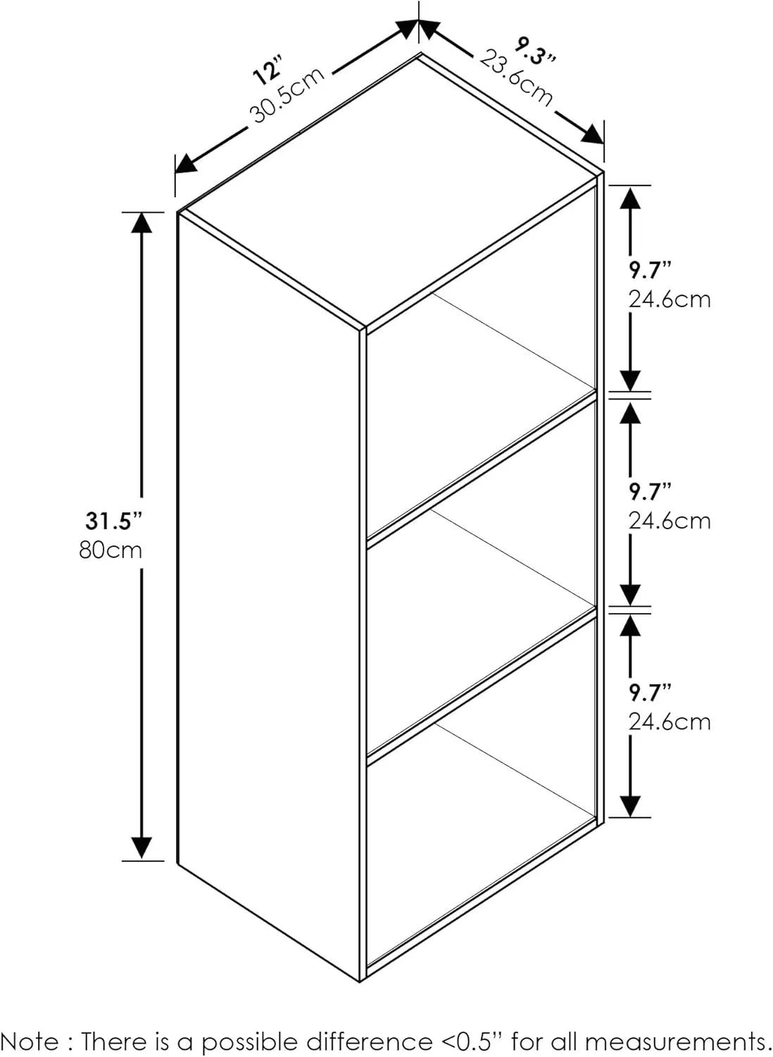 Furinno Luder Bookcase / Book / Storage , 3-Tier, Frenck Oak