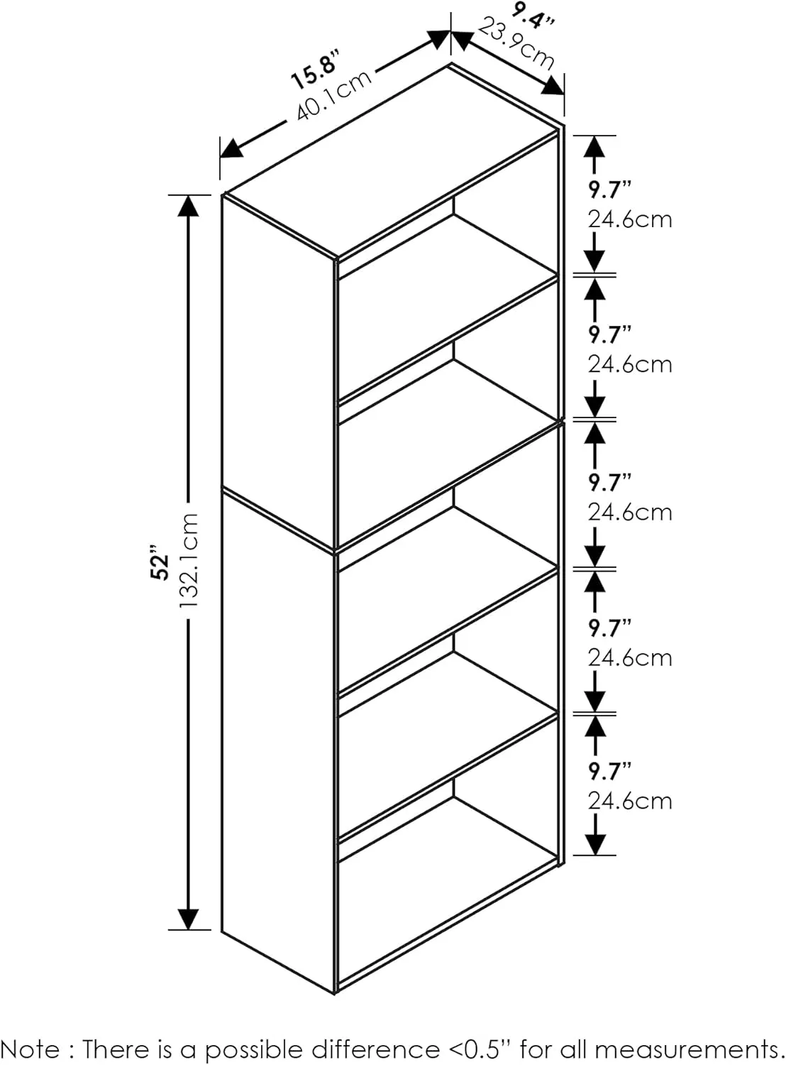 Furinno Luder Bookcase / Book / Storage , 5-Tier, White