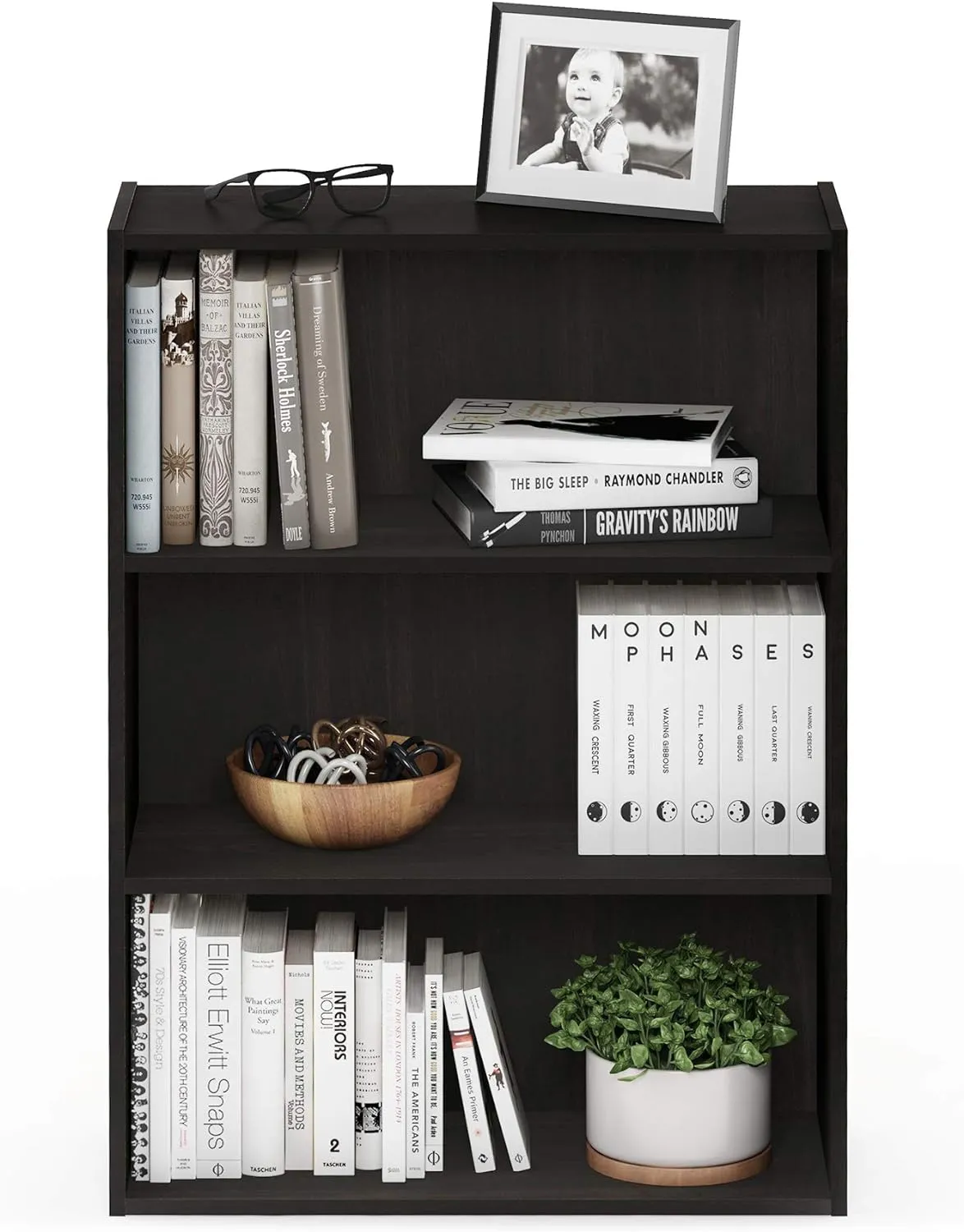 Furinno Pasir 3-Tier Open Shelf Bookcase, Espresso