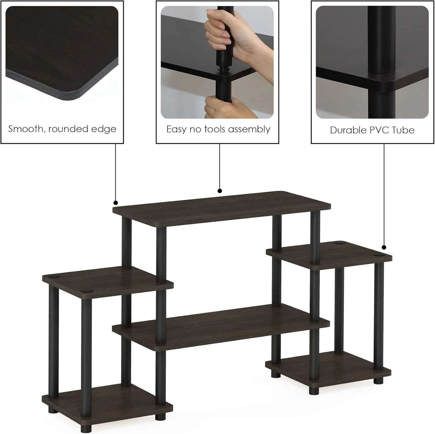Furinno Turn-N-Tube No Tools Entertainment TV Stands, Dark Brown/Black