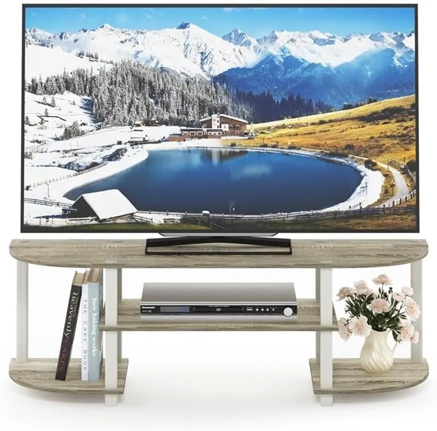 Furinno Turn-S-Tube Wide TV Entertainment Center, Sonoma Oak/White, 47. 25x13. 4x15. 9