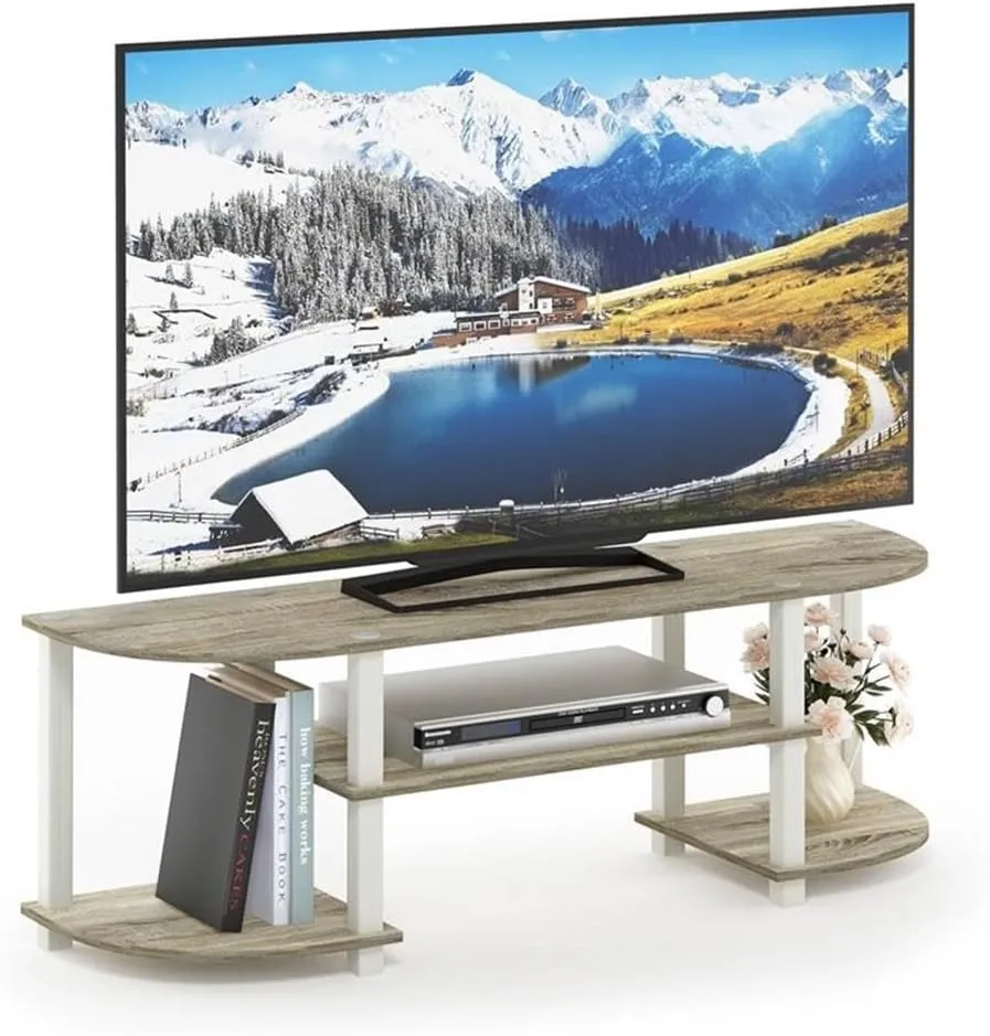 Furinno Turn-S-Tube Wide TV Entertainment Center, Sonoma Oak/White, 47. 25x13. 4x15. 9