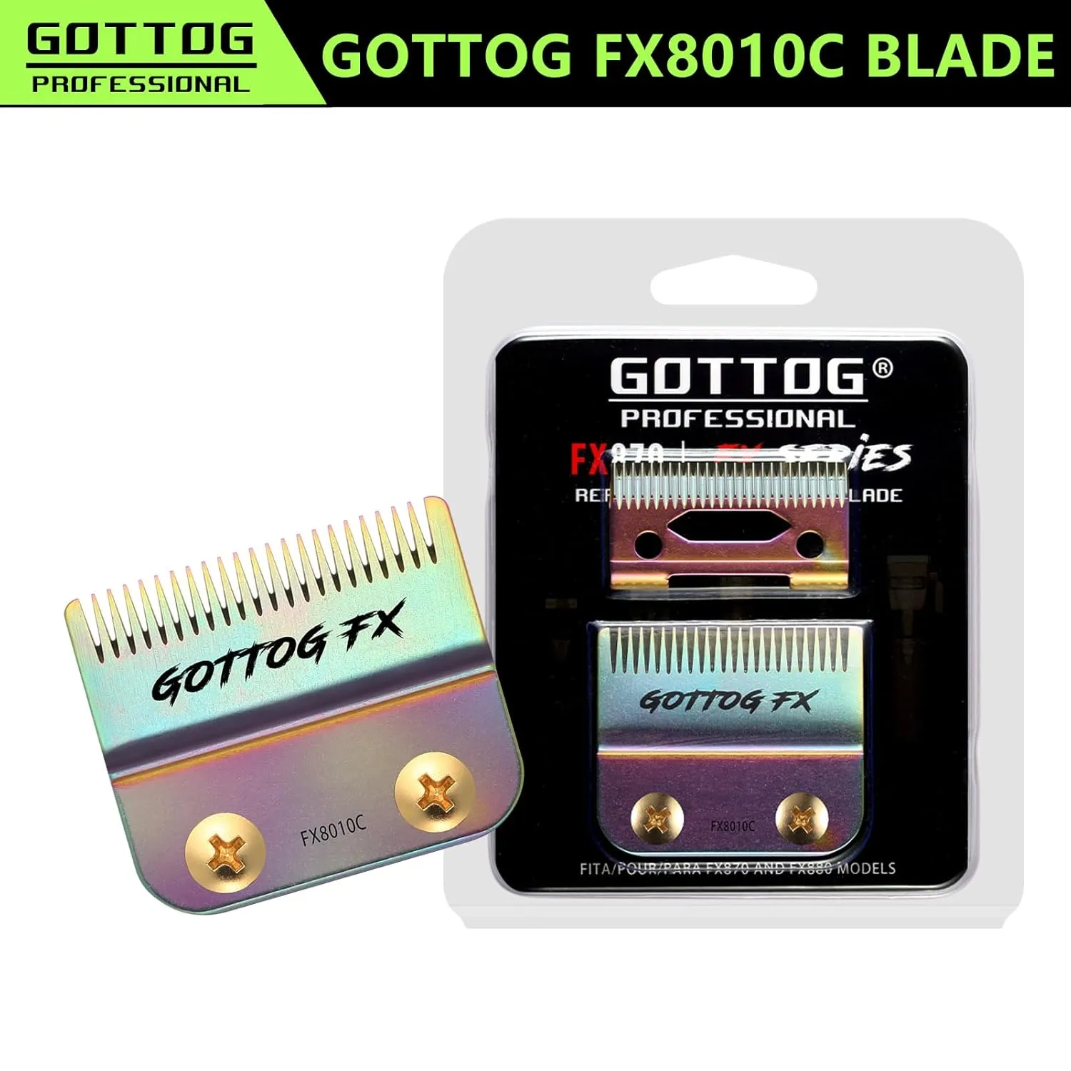 FX8010C Replacement Blades for BaBylissPRO FX870, FX890, FX825, FX673 Clippers, DLC Replacement Fade Blade Compatible with Babyliss Clipper Blades, Multicolor