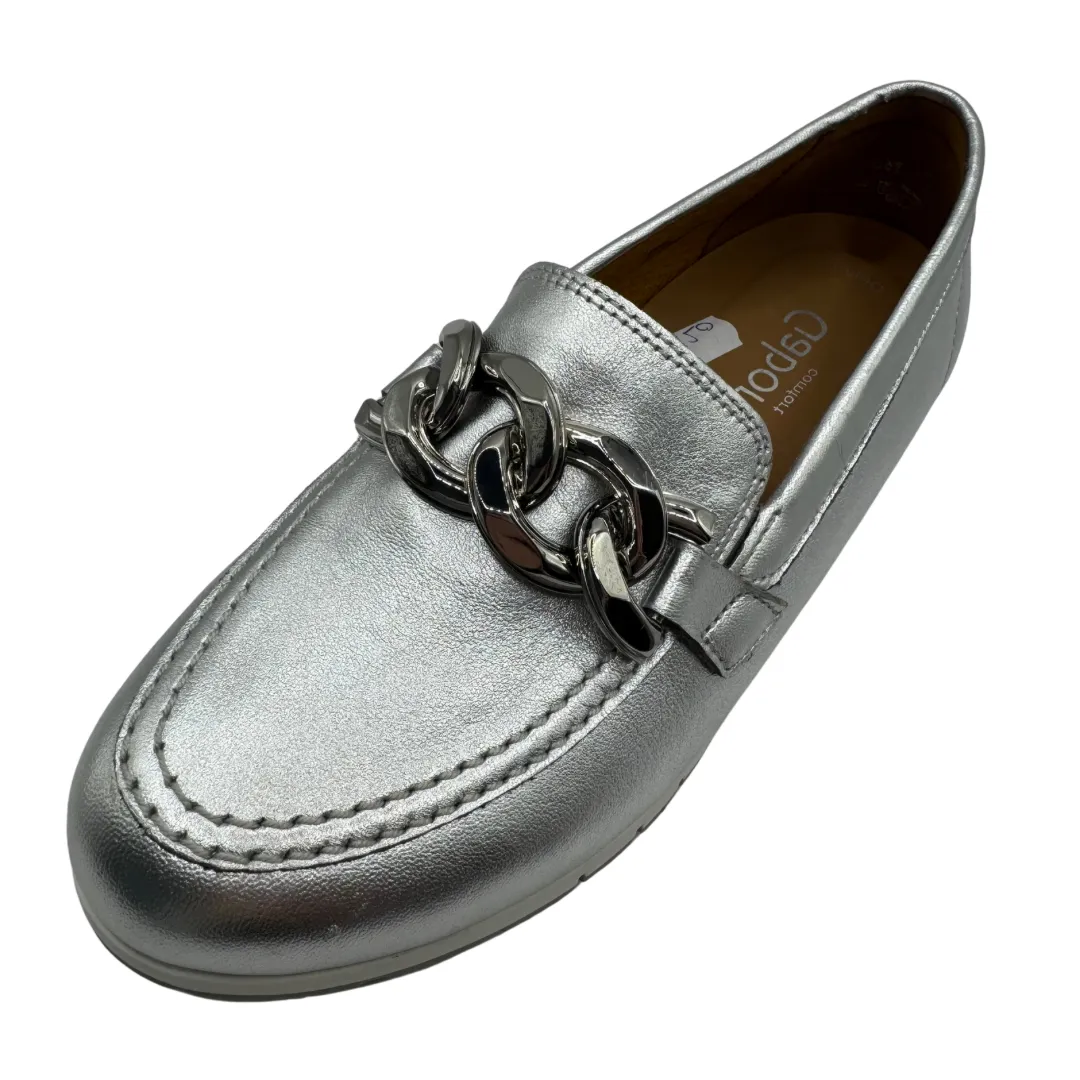 Gabor Silver Metallic Loafer with Chain Detail