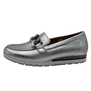 Gabor Silver Metallic Loafer with Chain Detail