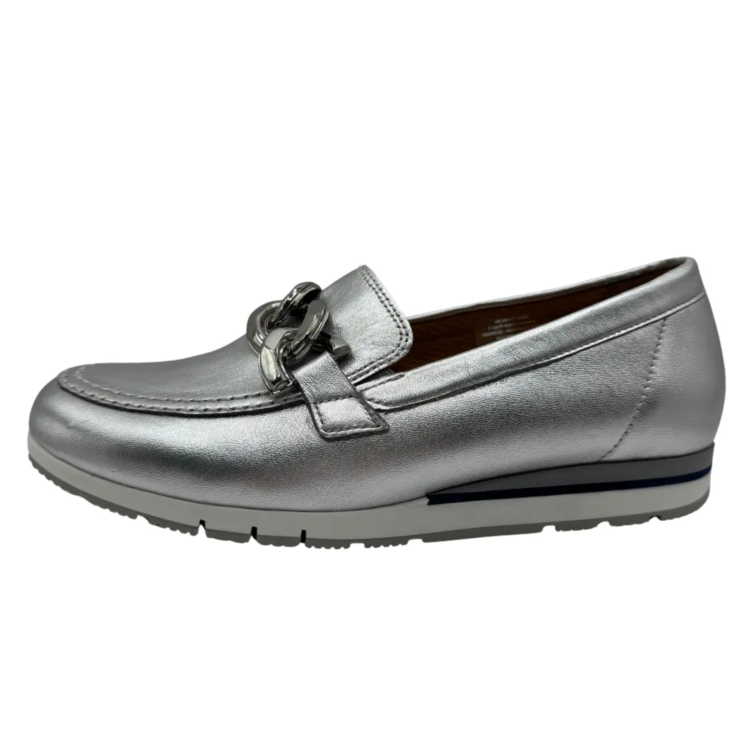 Gabor Silver Metallic Loafer with Chain Detail