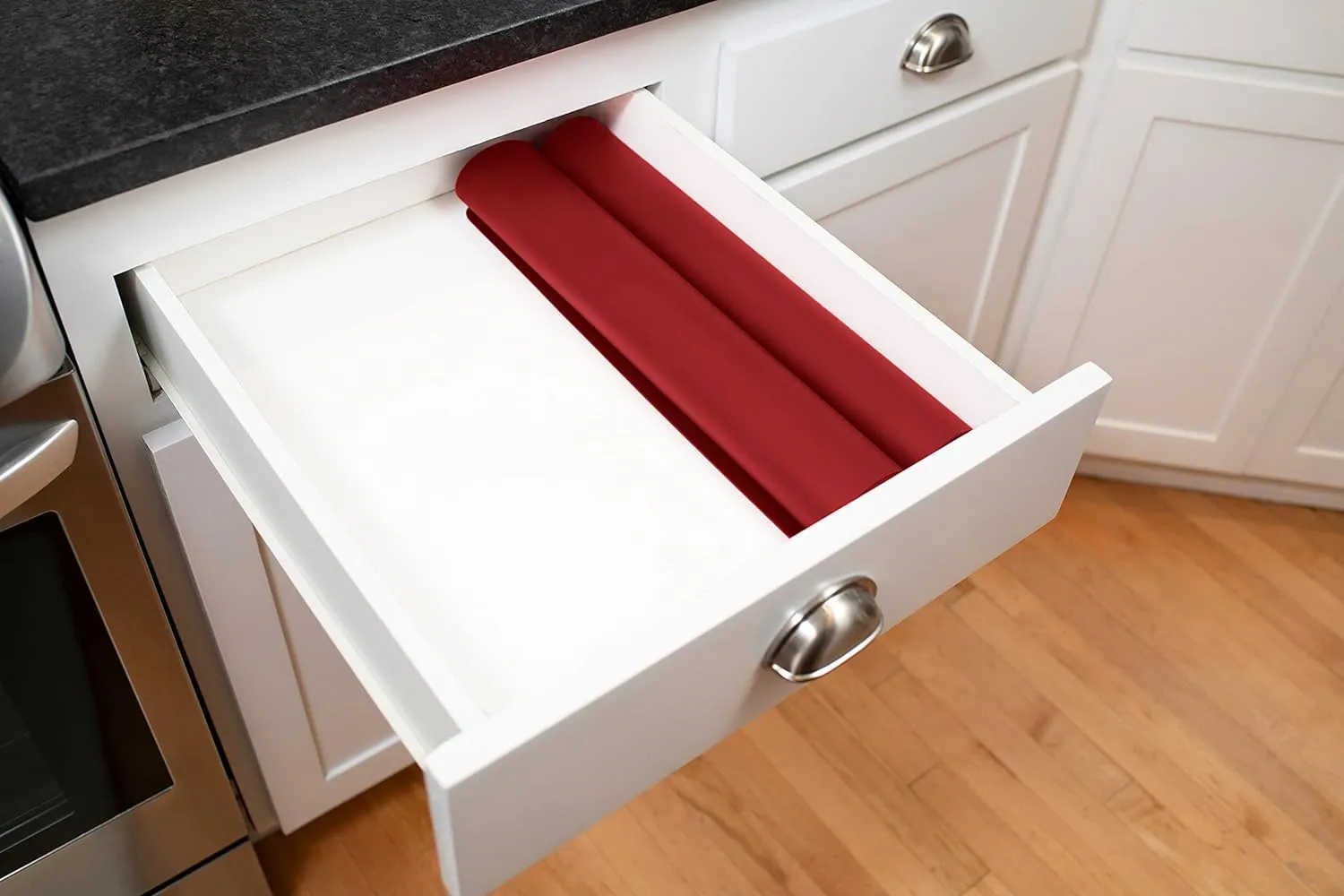 GASARÉ, Set of 2, Extra Large, Thick, Silicone Mats for Kitchen Counter, Heat Resistant Mats, Countertop Protector, Non-Slip, Easy to Clean, 25 x 17 Inches x 1.4mm, Red