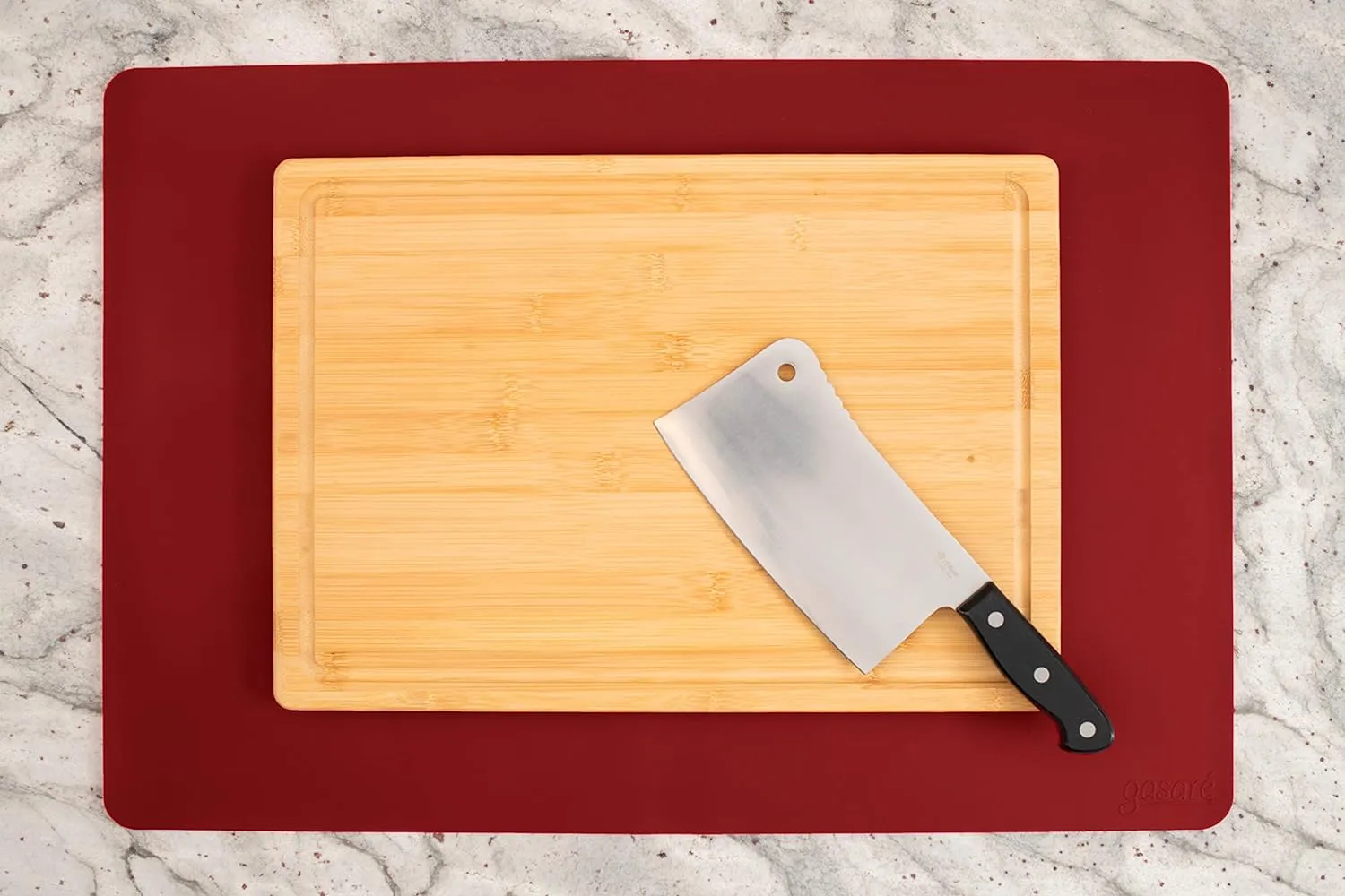 GASARÉ, Set of 2, Extra Large, Thick, Silicone Mats for Kitchen Counter, Heat Resistant Mats, Countertop Protector, Non-Slip, Easy to Clean, 25 x 17 Inches x 1.4mm, Red