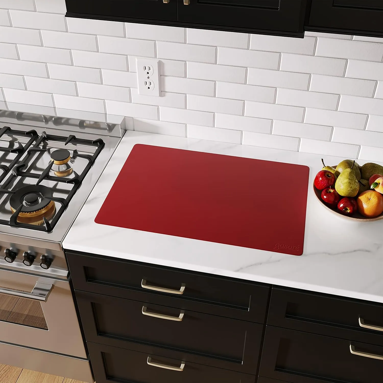 GASARÉ, Set of 2, Extra Large, Thick, Silicone Mats for Kitchen Counter, Heat Resistant Mats, Countertop Protector, Non-Slip, Easy to Clean, 25 x 17 Inches x 1.4mm, Red