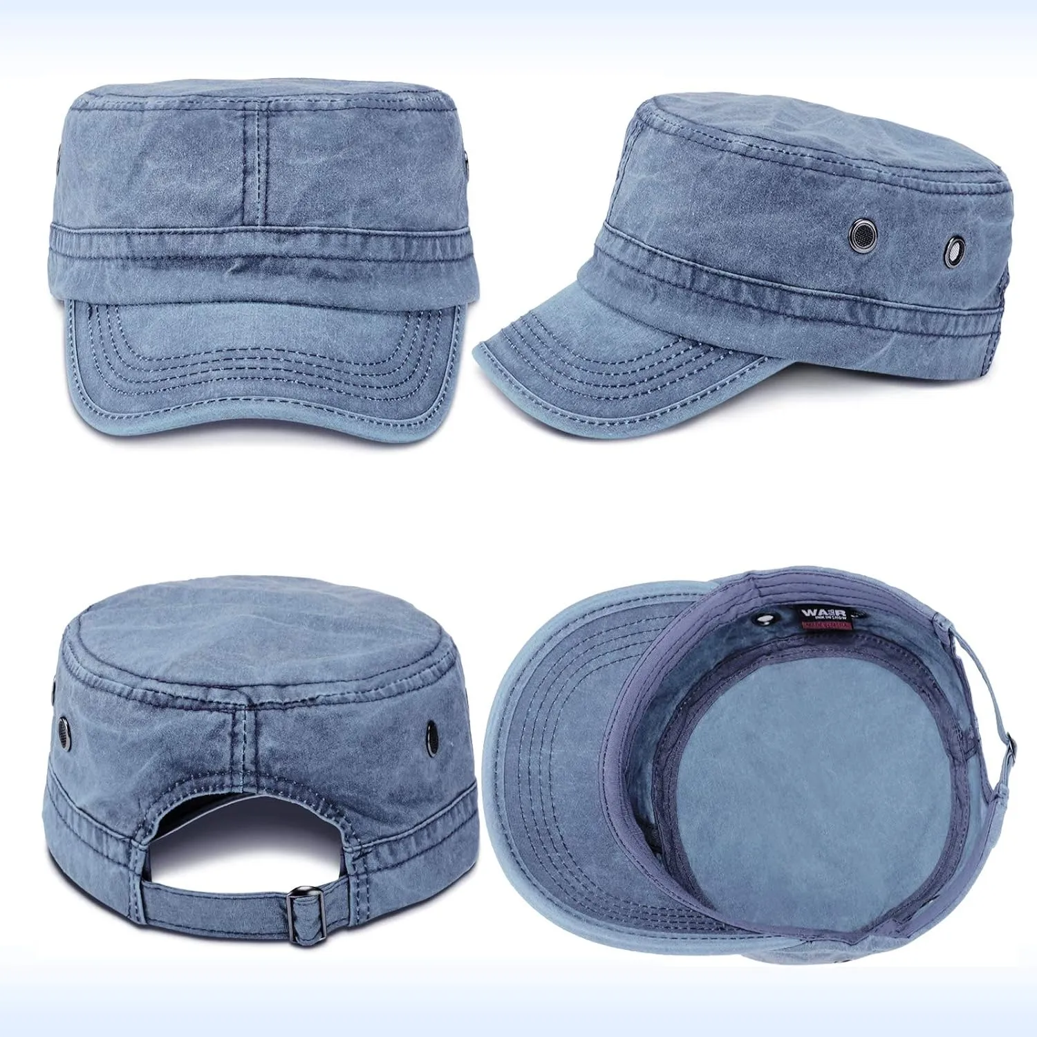 Geyoga 3 Pieces Cadet Army Cotton Caps Washed Military for Flat Top Caps Adjustable Military Style Hat Unisex