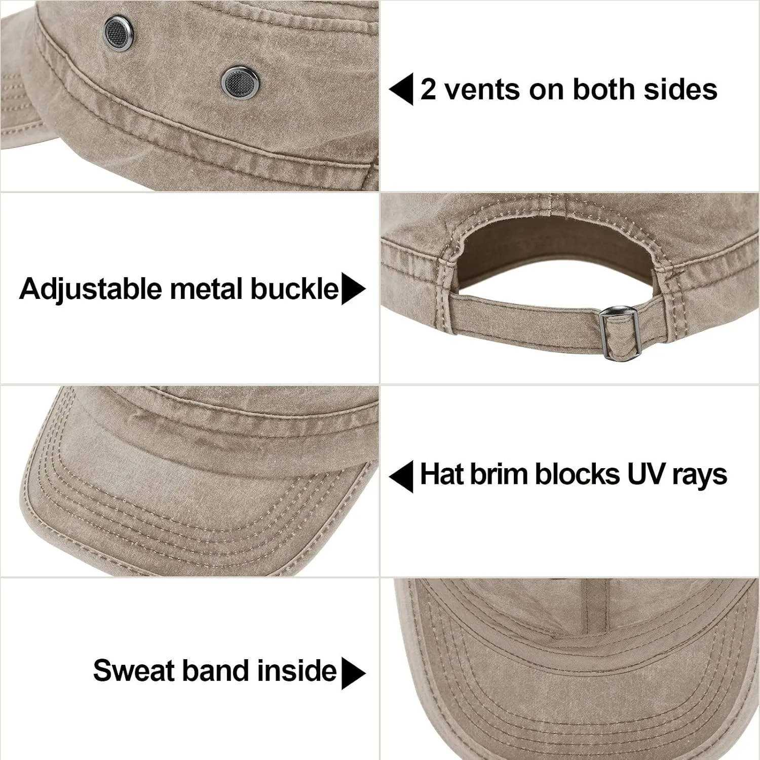 Geyoga 3 Pieces Cadet Army Cotton Caps Washed Military for Flat Top Caps Adjustable Military Style Hat Unisex