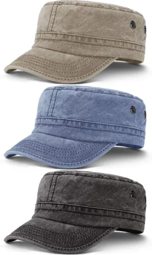 Geyoga 3 Pieces Cadet Army Cotton Caps Washed Military for Flat Top Caps Adjustable Military Style Hat Unisex