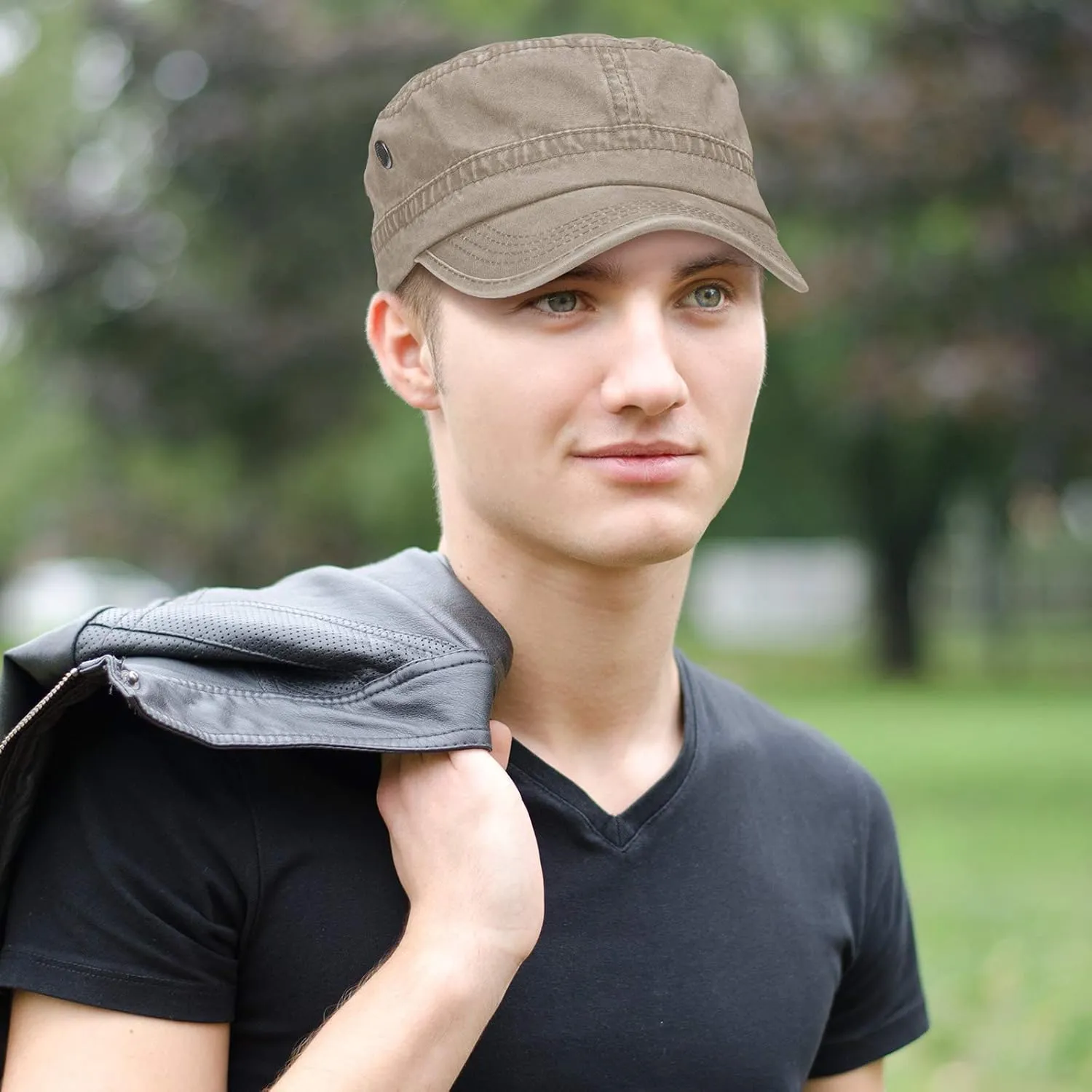 Geyoga 3 Pieces Cadet Army Cotton Caps Washed Military for Flat Top Caps Adjustable Military Style Hat Unisex