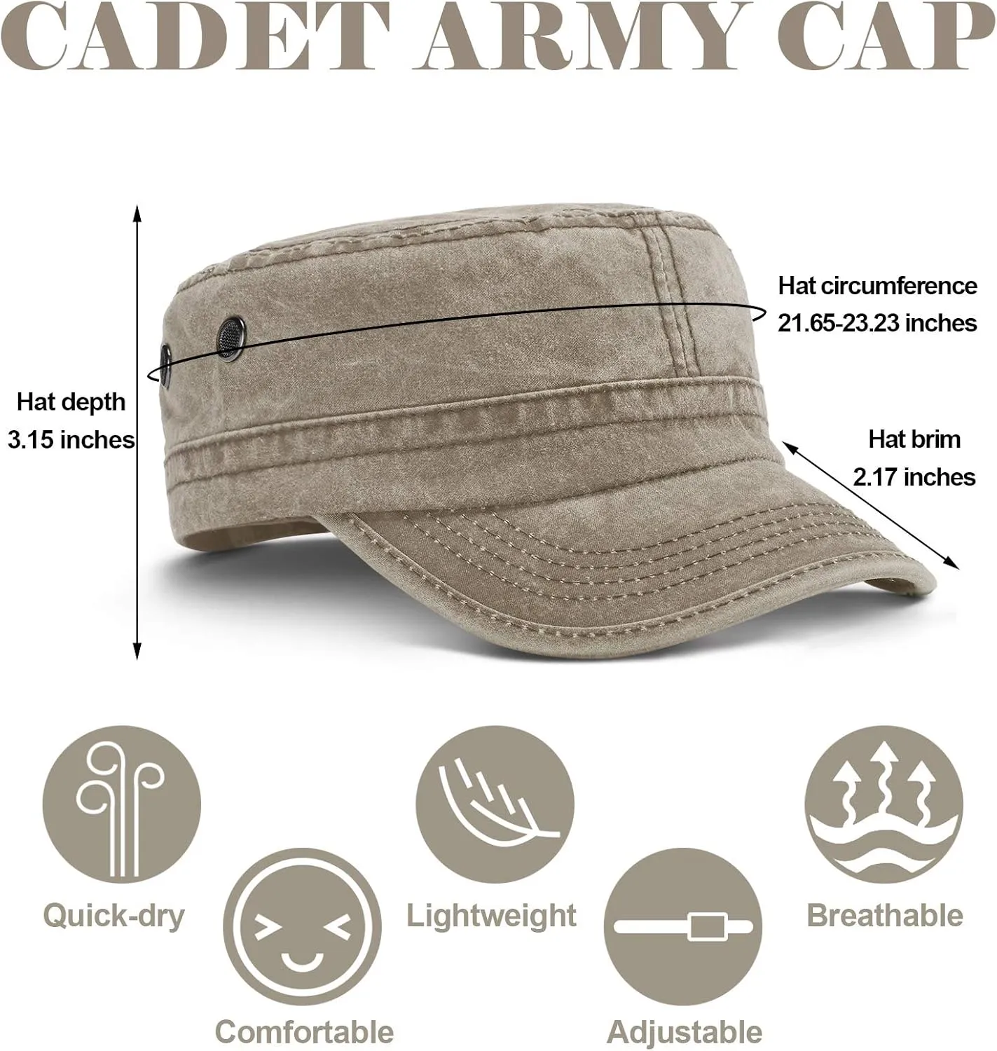 Geyoga 3 Pieces Cadet Army Cotton Caps Washed Military for Flat Top Caps Adjustable Military Style Hat Unisex