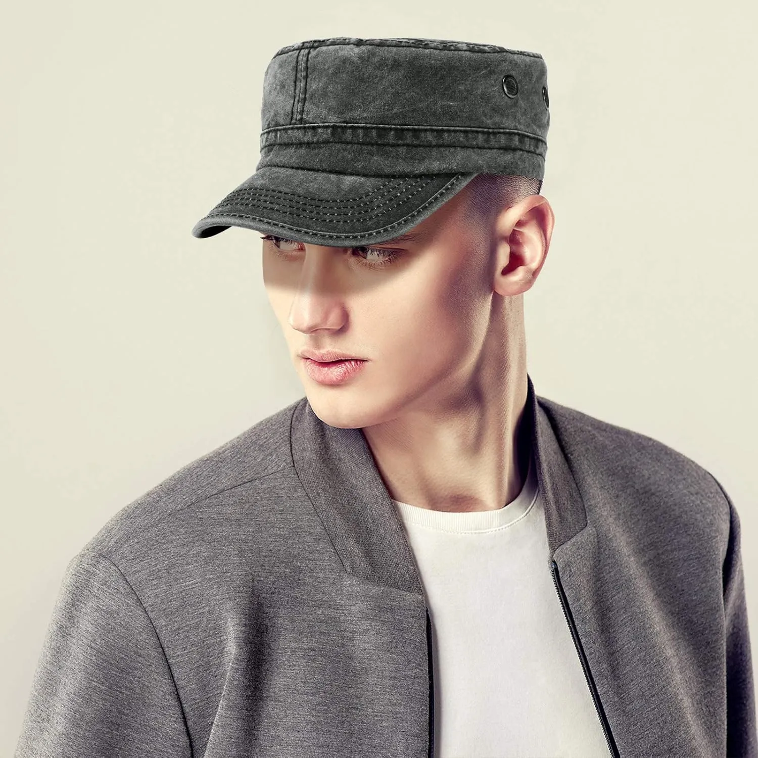 Geyoga 3 Pieces Cadet Army Cotton Caps Washed Military for Flat Top Caps Adjustable Military Style Hat Unisex