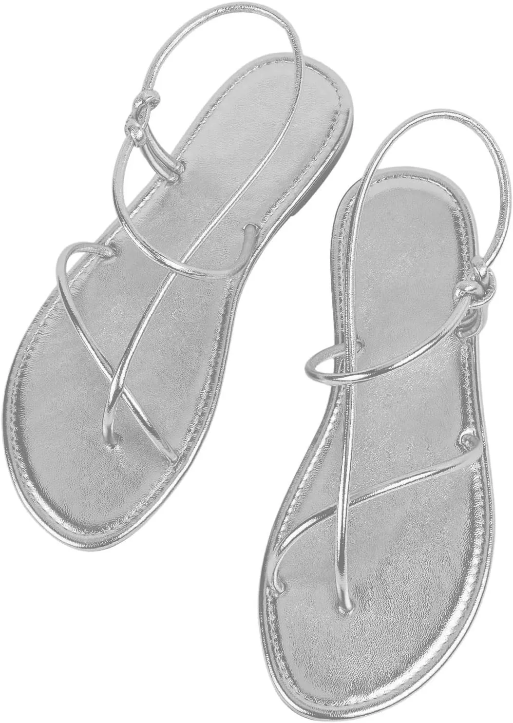 GORGLITTER Women's Metallic Strappy Flat Sandals Open Toe Dressy Summer Beach Thong Slides