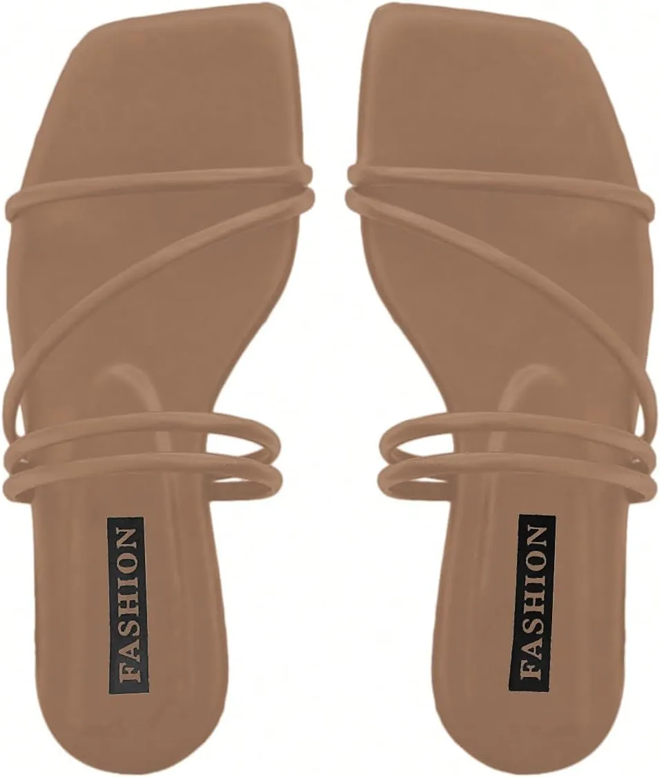 GORGLITTER Women's Strappy Sandals Criss Cross Strap Flat Sandals Open Toe Slides Shoes