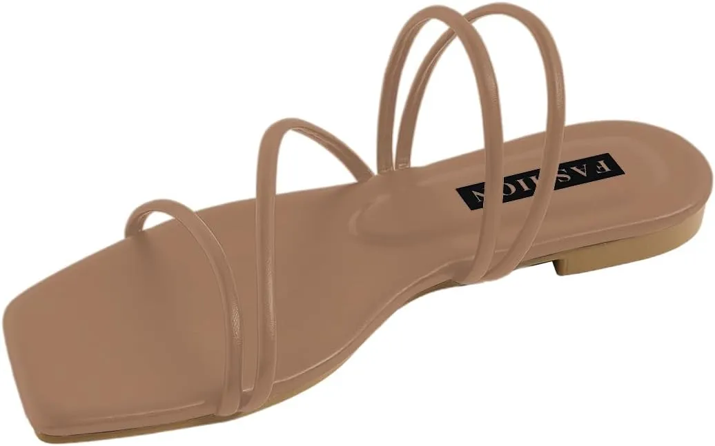 GORGLITTER Women's Strappy Sandals Criss Cross Strap Flat Sandals Open Toe Slides Shoes