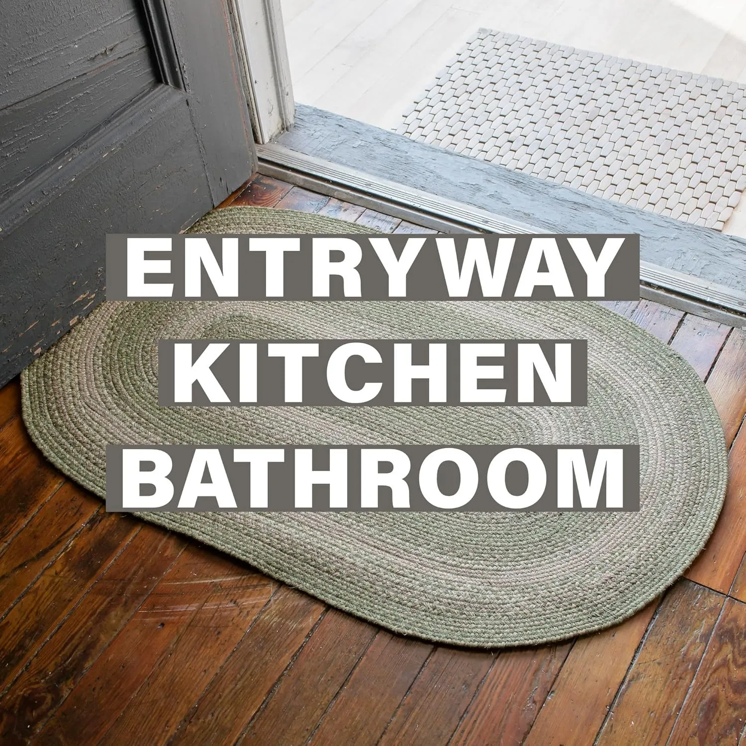 Grassland Green Small Braided Rugs, 2x3' Rectangle - Handmade with Jute, Warm Country Rustic Decor, Perfect for Bathrooms and Entryways - Durable and Easy to Clean