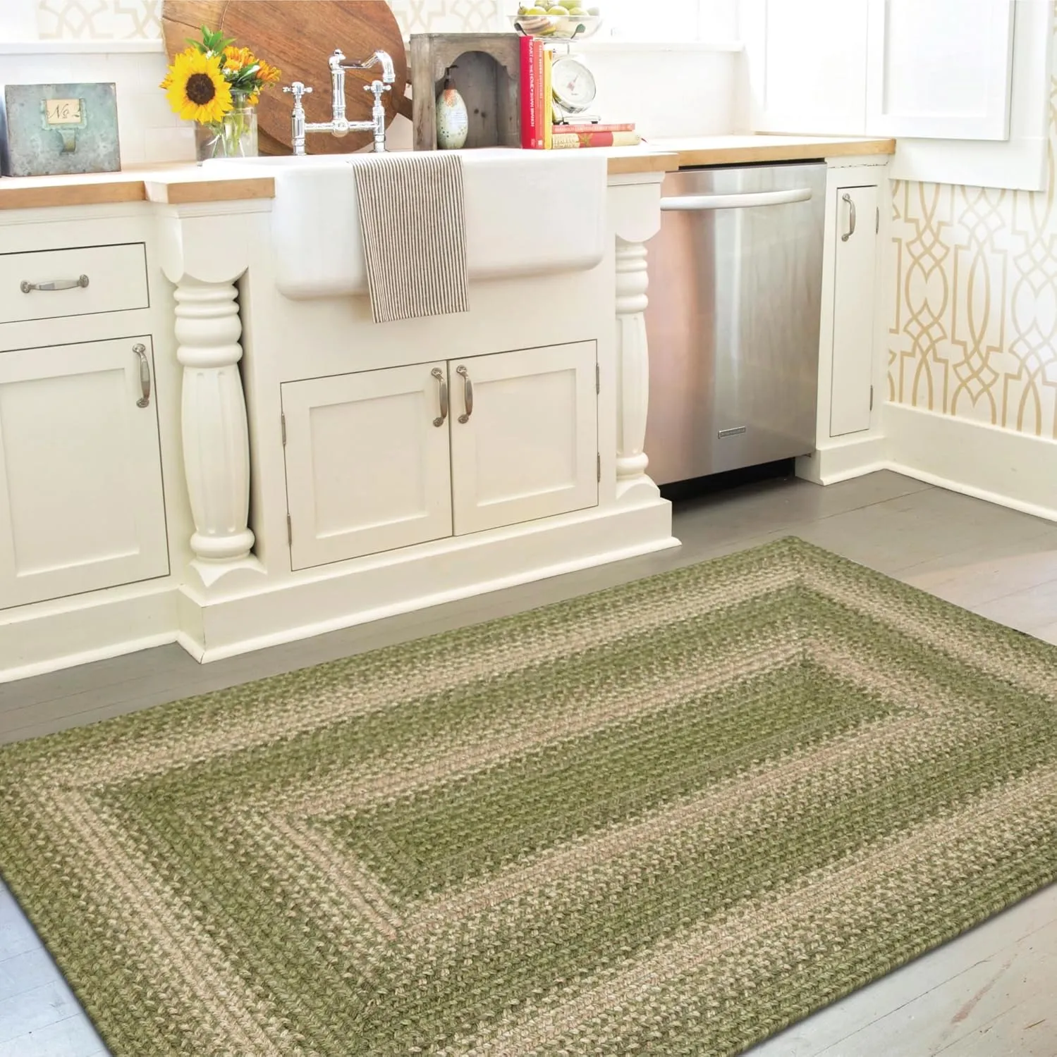 Grassland Green Small Braided Rugs, 2x3' Rectangle - Handmade with Jute, Warm Country Rustic Decor, Perfect for Bathrooms and Entryways - Durable and Easy to Clean