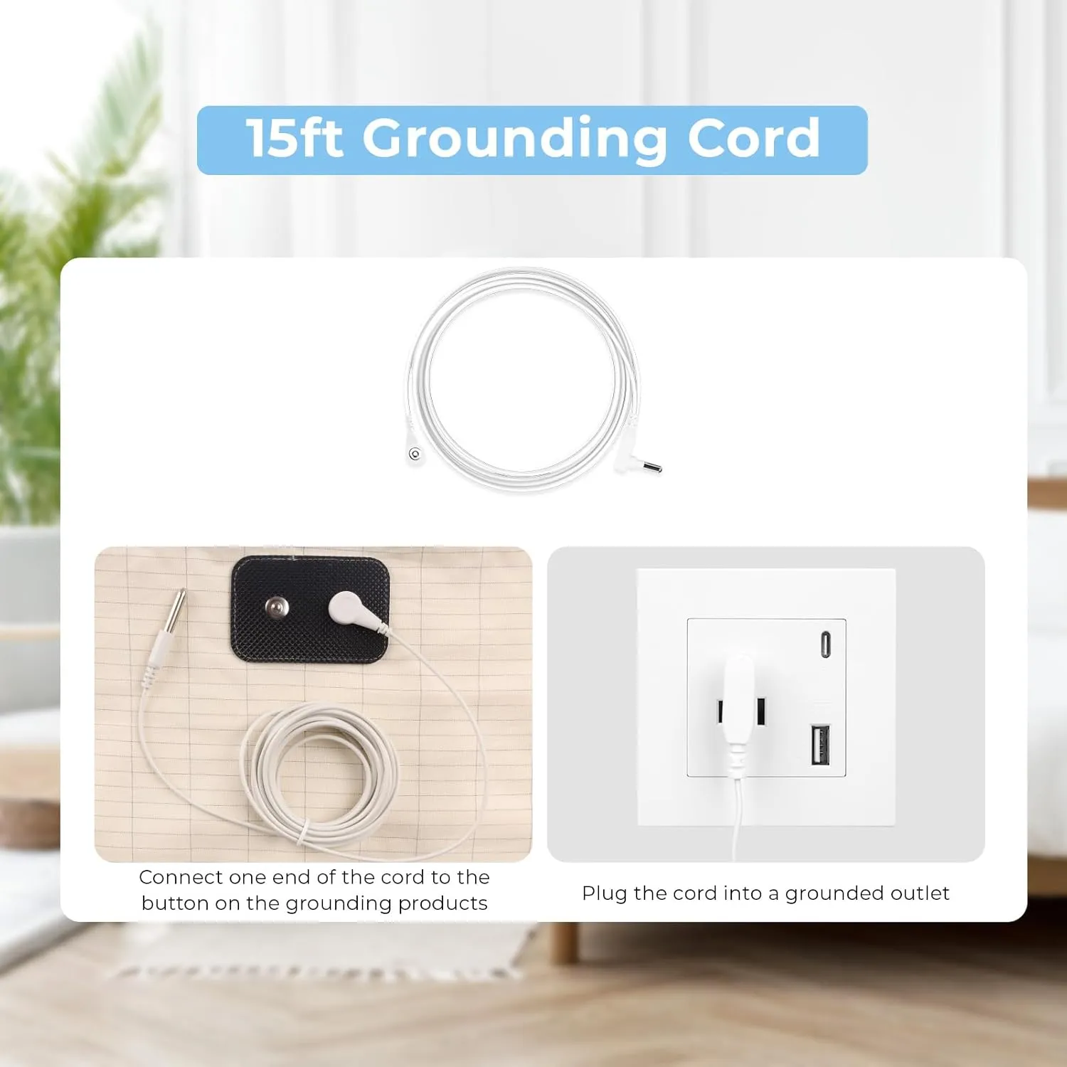 Grounding Sheets Queen Conductive Grounding Flat Sheets 10% Sliver Fiber and 90% Organic Cotton with 15ft Grounding Cord for Better Sleep 60x80in Beige