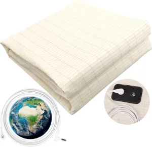 Grounding Sheets Queen Conductive Grounding Flat Sheets 10% Sliver Fiber and 90% Organic Cotton with 15ft Grounding Cord for Better Sleep 60x80in Beige